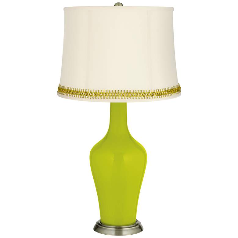 Image 1 Pastel Green Anya Table Lamp with Open Weave Trim