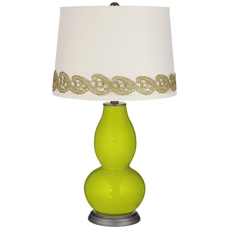 Image 1 Pastel Green Double Gourd Table Lamp with Vine Lace Trim