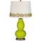 Pastel Green Double Gourd Table Lamp with Vine Lace Trim