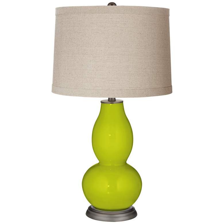 Image 1 Pastel Green Linen Drum Shade Double Gourd Table Lamp