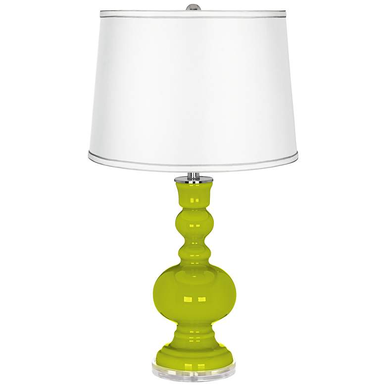 Image 1 Pastel Green -Satin Silver White Shade Apothecary Table Lamp