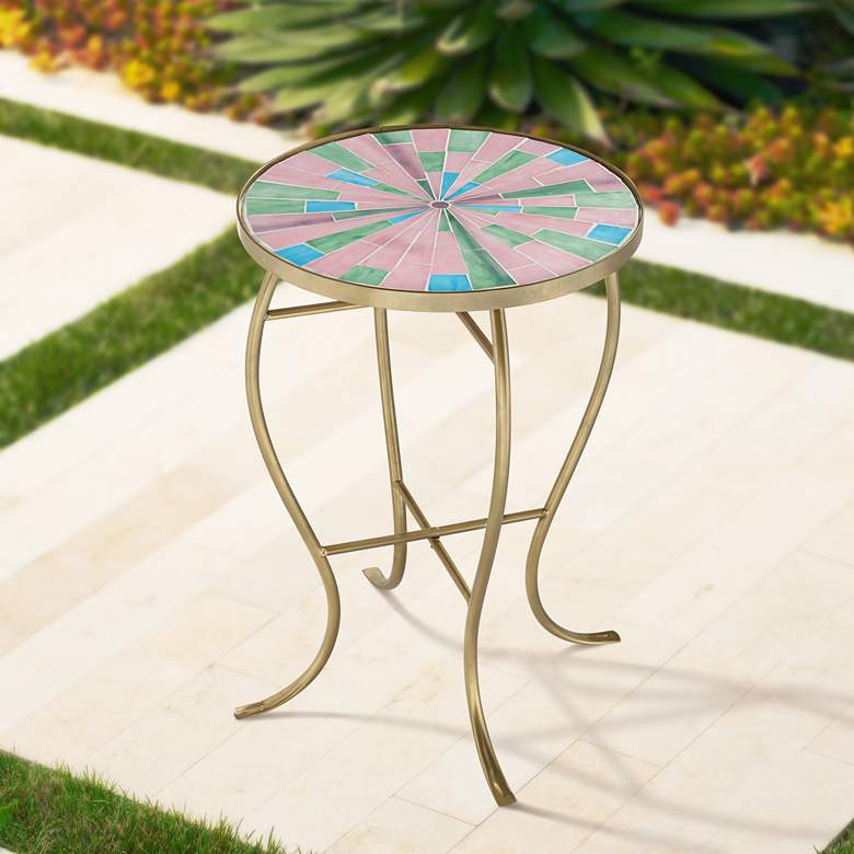 Image 1 Pastel Mosaic Glass Tile Table with Gold Finish Base