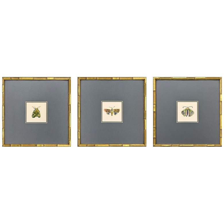 Image 1 Pastel Moths II 17"W x 17"H Framed Art Set of 3