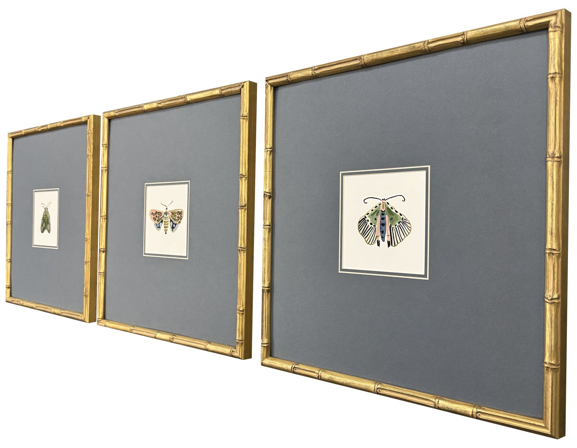 Image 2 Pastel Moths II 17"W x 17"H Framed Art Set of 3 more views