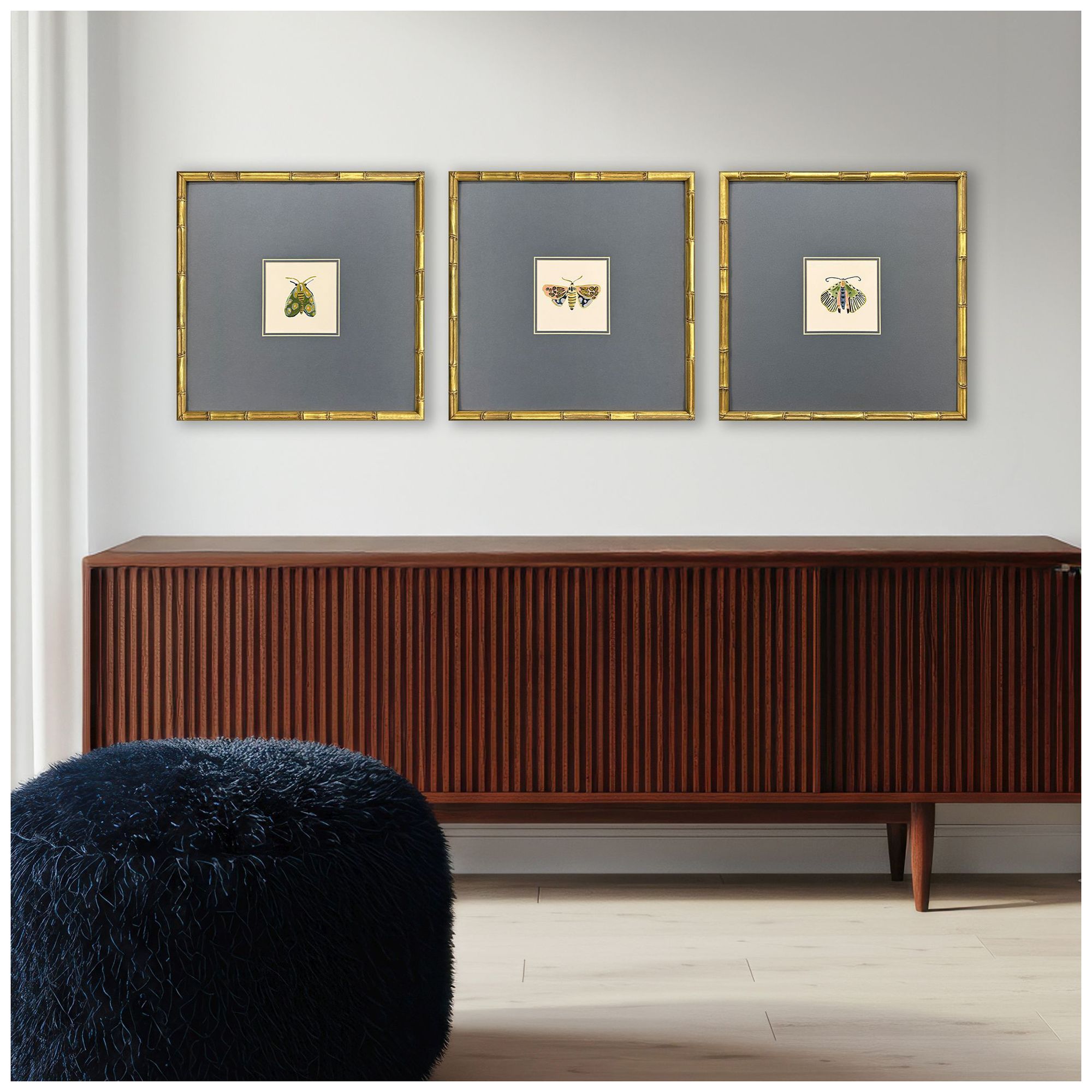 Image 4 Pastel Moths II 17"W x 17"H Framed Art Set of 3 more views