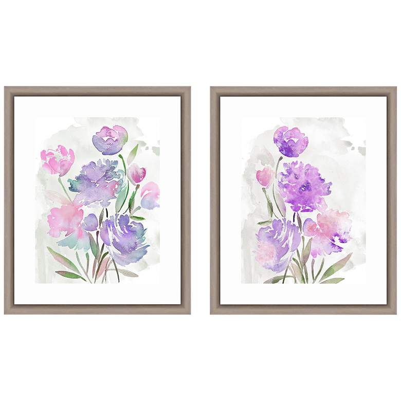 Image 1 Pastel Watercolor Florals 22 inchH 2-Piece Framed Wall Art Set
