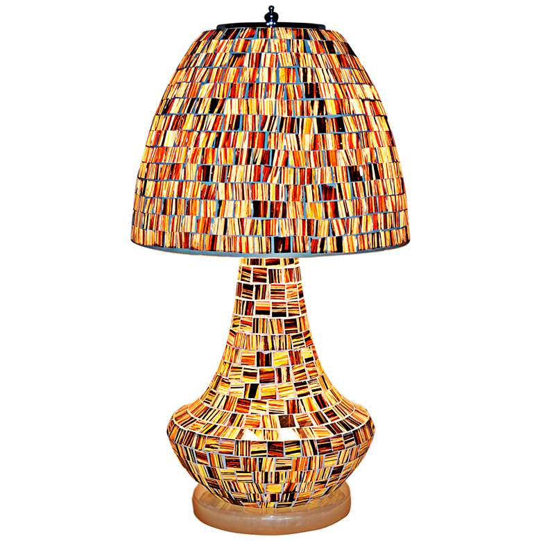 Image 1 Pastos Bark Tile Hand-Crafted Glass Night Light Table Lamp
