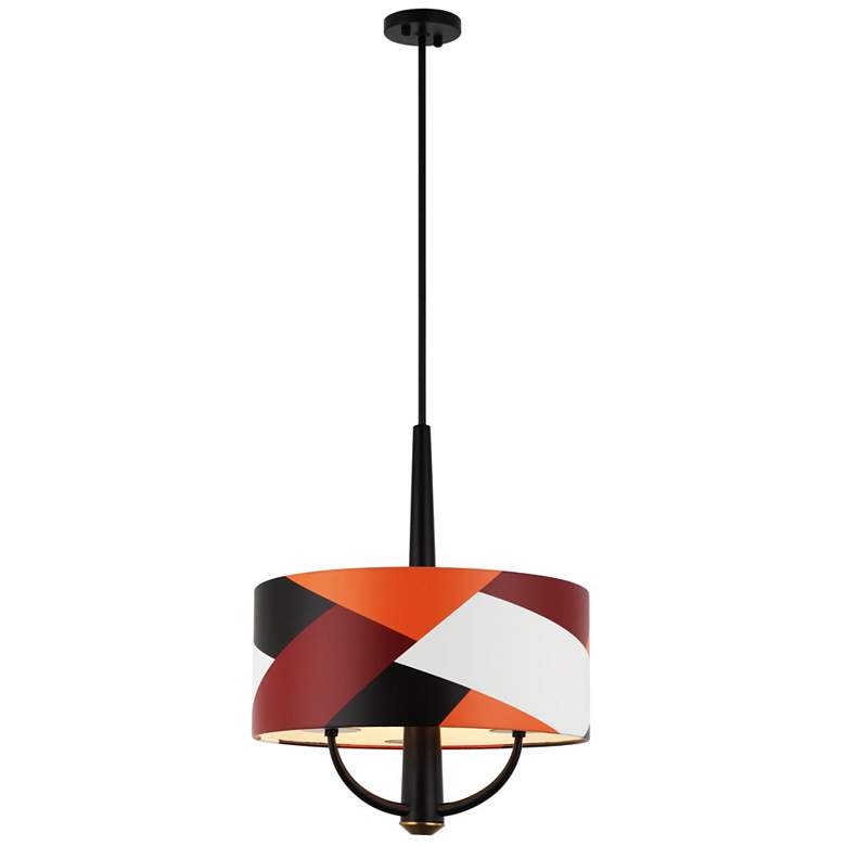 Image 1 Patchwork 3-Lt Pendant - Black/Satin Brass/Patchwork