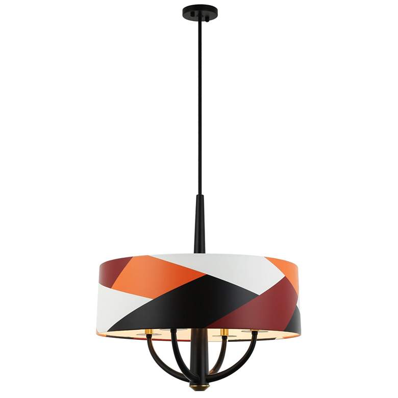 Image 1 Patchwork 4-Lt Pendant - Black/Satin Brass/Patchwork