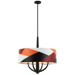 Patchwork 4-Lt Pendant - Black/Satin Brass/Patchwork