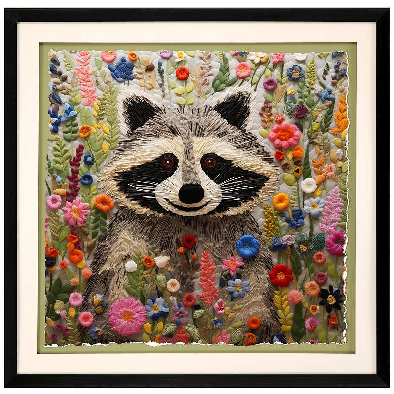Image 1 Patchwork Racoon 30"W x 30"H Framed Art