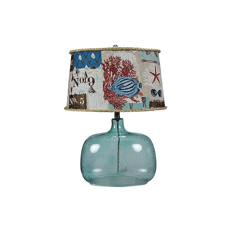 Image 1 Patchwork Shade Ocean Blue Glass Table Lamp
