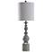 Pateley Spindle Table Lamp - Distressed Blue Gray - Clear & Oatmeal Sha