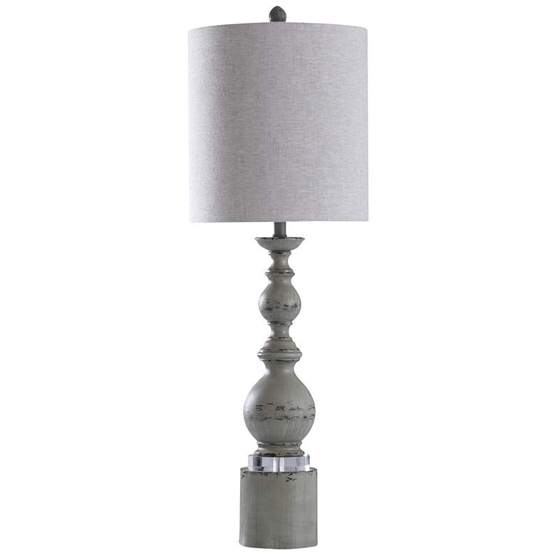 Image 1 Pateley Spindle Table Lamp - Distressed Blue Gray - Clear & Oatmeal Sha