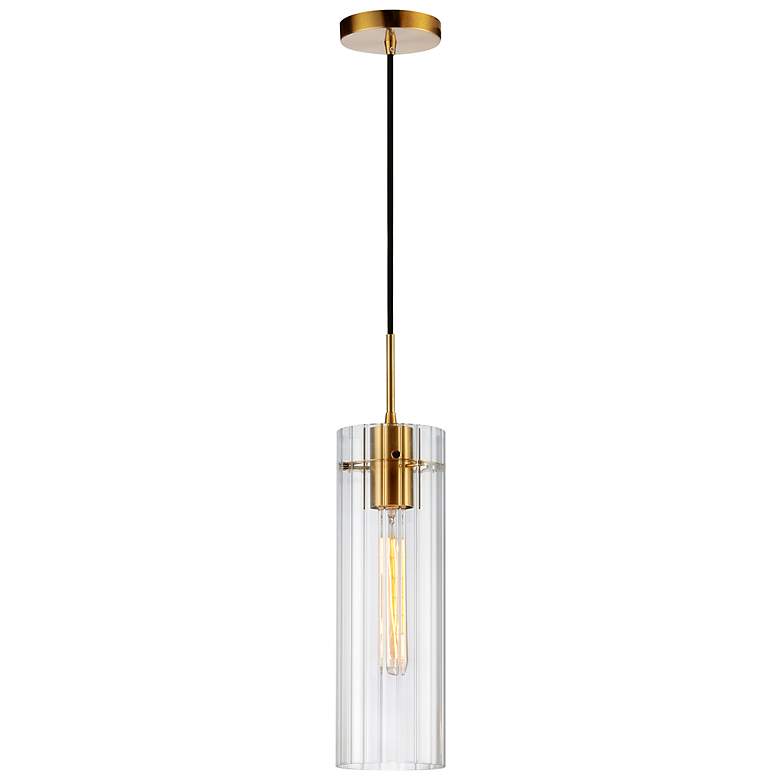 Image 2 Patia 5" Wide Aged Brass Cylinder Mini Pendant