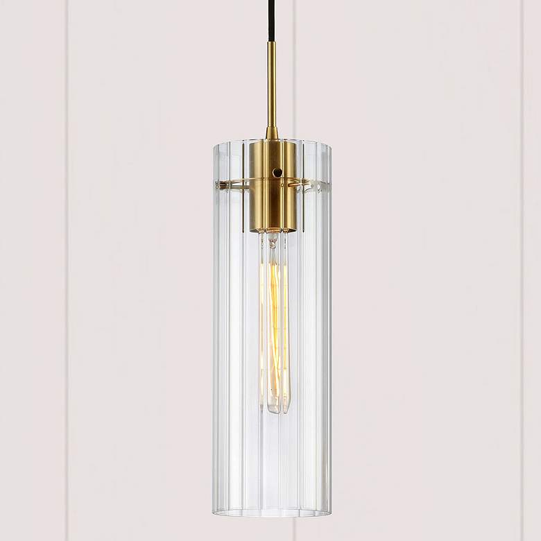 Image 1 Patia 5" Wide Aged Brass Cylinder Mini Pendant