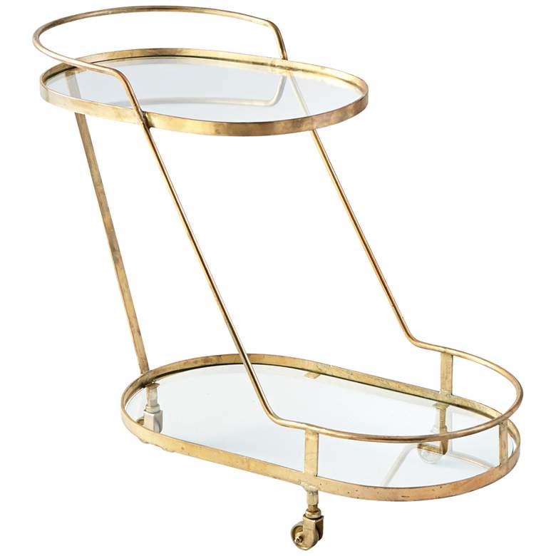 Image 1 Patin 36 inch Wide Brass and Glass Wheeled Bar Cart