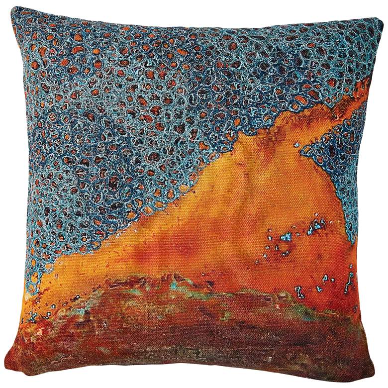 Image 2 Patina Blue and Orange 20" Square Decorative Throw Pillow