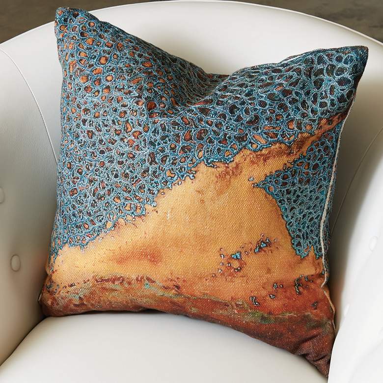 Image 1 Patina Blue and Orange 20" Square Decorative Throw Pillow