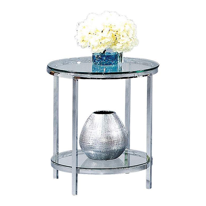 Image 1 Patinoire 22 inch Wide Polished Chrome and Glass Round End Table