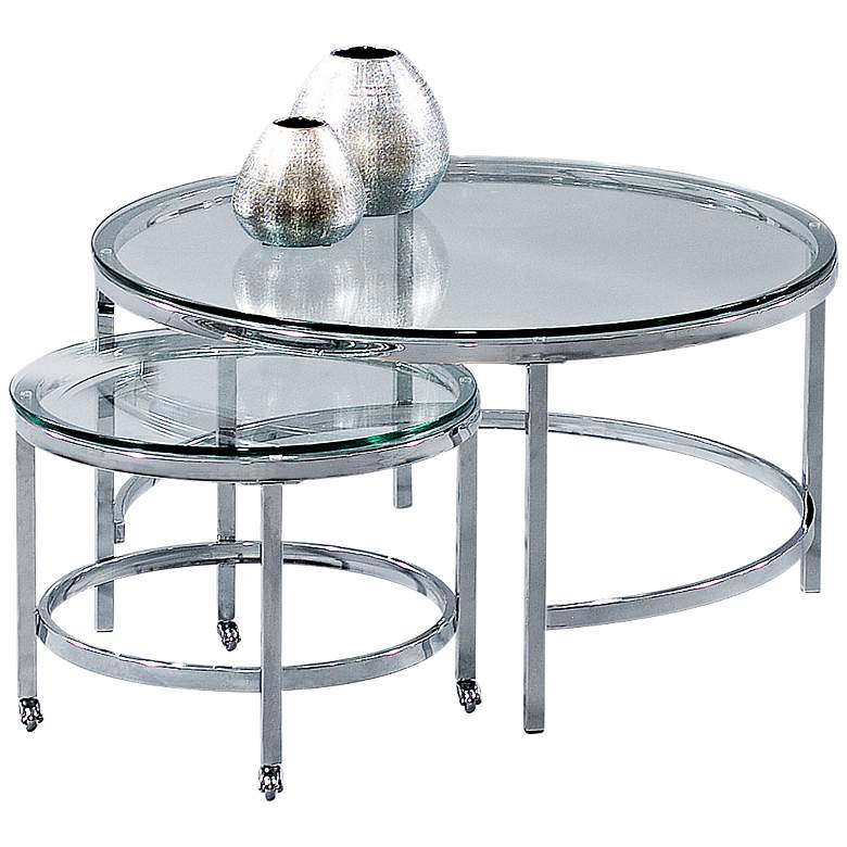 Image 1 Patinoire 34" Wide Chrome and Glass Nesting Cocktail Tables