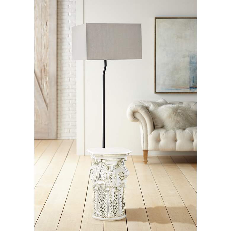 Image 1 Patras 62 inch High Antique White-Taupe Shade Outdoor Floor Lamp