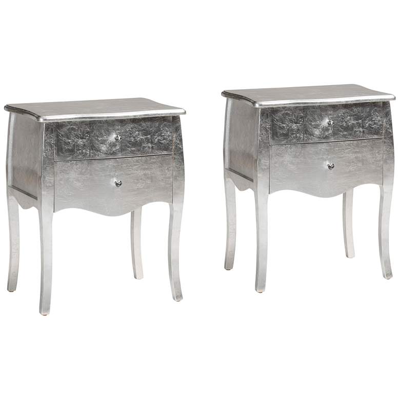Image 1 Patrice 22 3/4 inch Wide Silver Wood Traditional Nightstands Set of 2