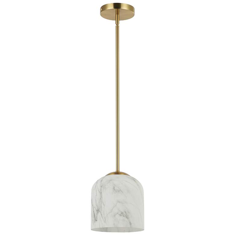 Image 1 Patrice 7" Wide Aged Brass Finish Pendant w/ Alabaster Shade
