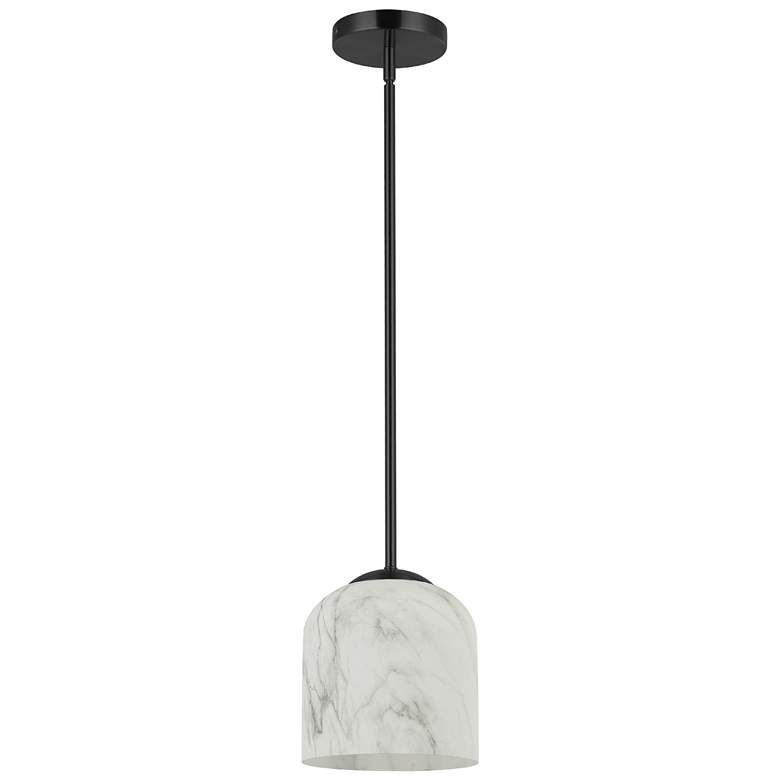 Image 1 Patrice 7" Wide Matte Black Finish Pendant w/ Alabaster Shade