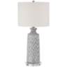 Patrick Gray and White Table Lamp With 7" Wide Round Riser