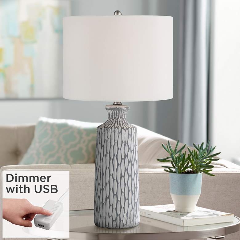 Image 1 Patrick Gray and White Wash Ceramic Table Lamp With USB Dimmer