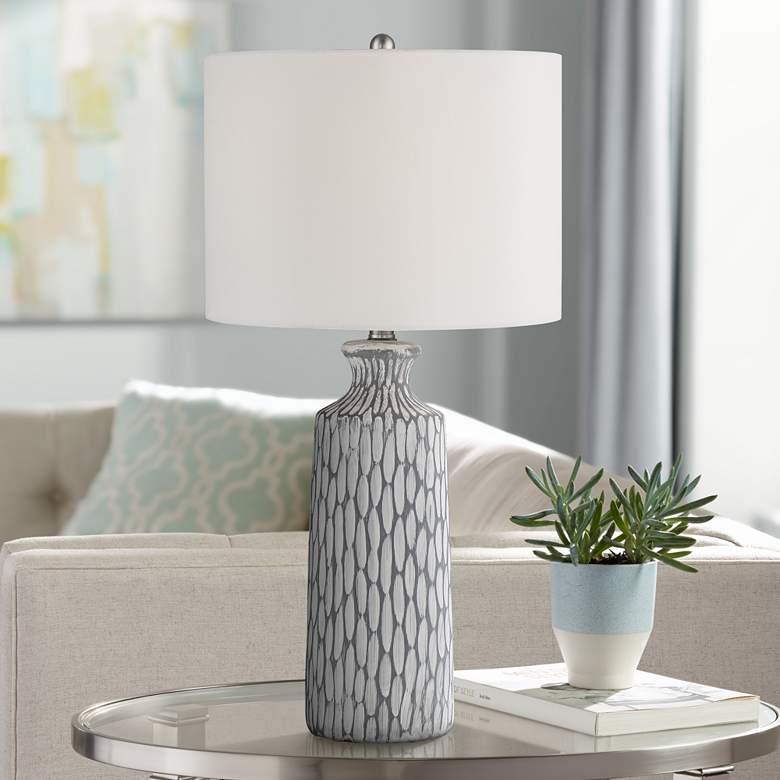Image 1 Patrick Gray and Whitewash Modern Ceramic Table Lamp by 360 Lighting