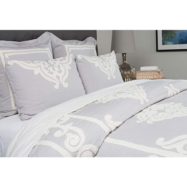 Image 1 Patrina Fog Hand-Embroidered Cotton Queen Duvet