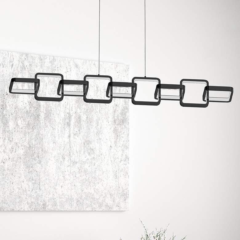 Image 1 Patsy 43.25"W Matte Black 59W LED Horizontal Pendant w/ White Diffuser