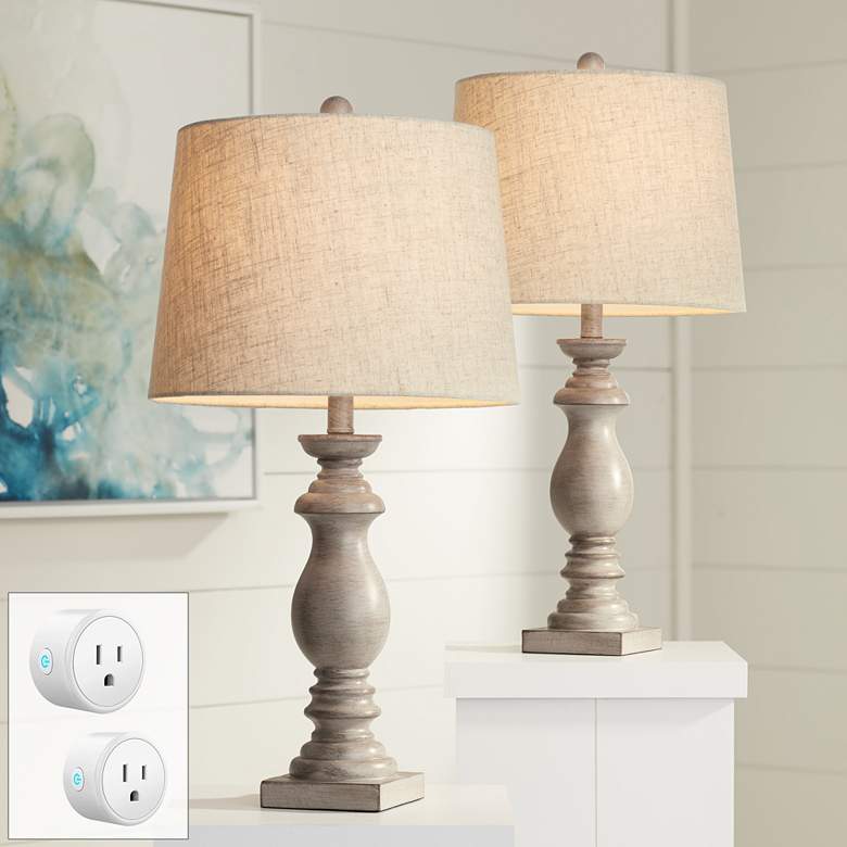 Image 1 Patsy Beige Washed Table Lamps Set of 2 with WiFi Smart Sockets