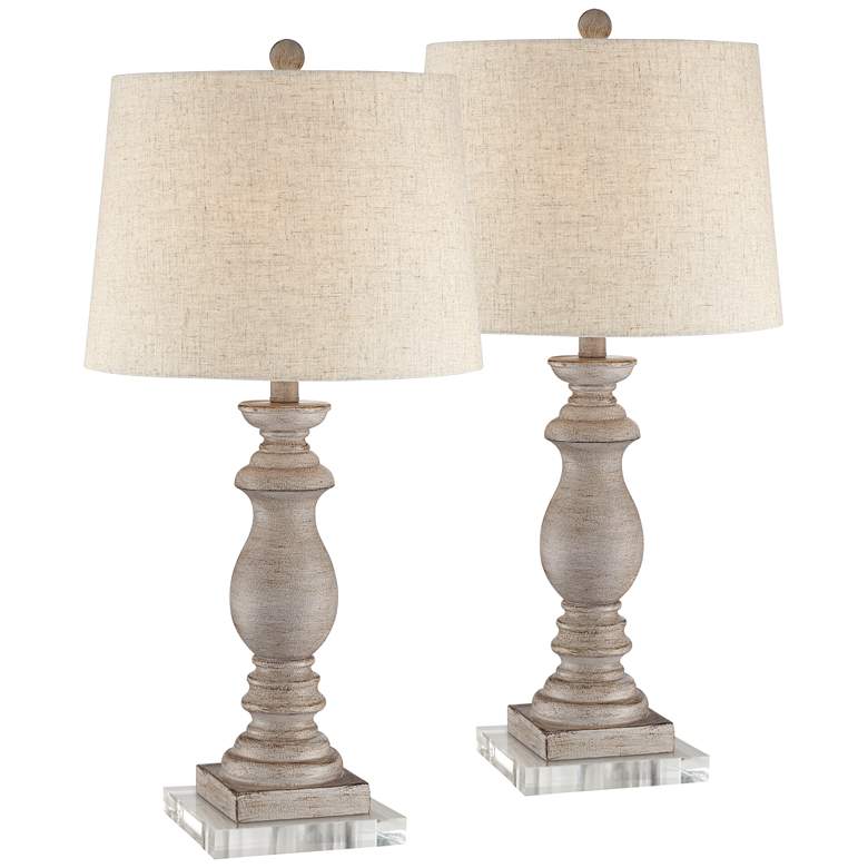 Image 1 Patsy Beige Washed Table Lamps With Square Acrylic Risers