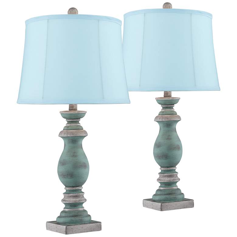 Patsy Blue-Gray Rustic Table Lamps with Soft Blue Shades Set of 2