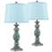 Patsy Blue-Gray Rustic Table Lamps with Soft Blue Shades Set of 2