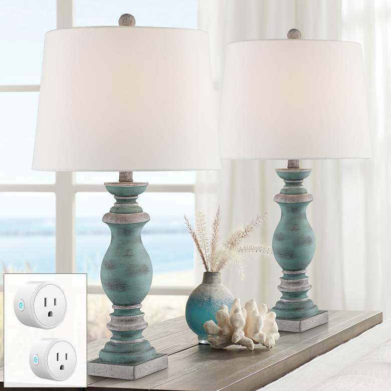 Image 1 Patsy Blue-Gray Table Lamps Set of 2 with Smart Sockets