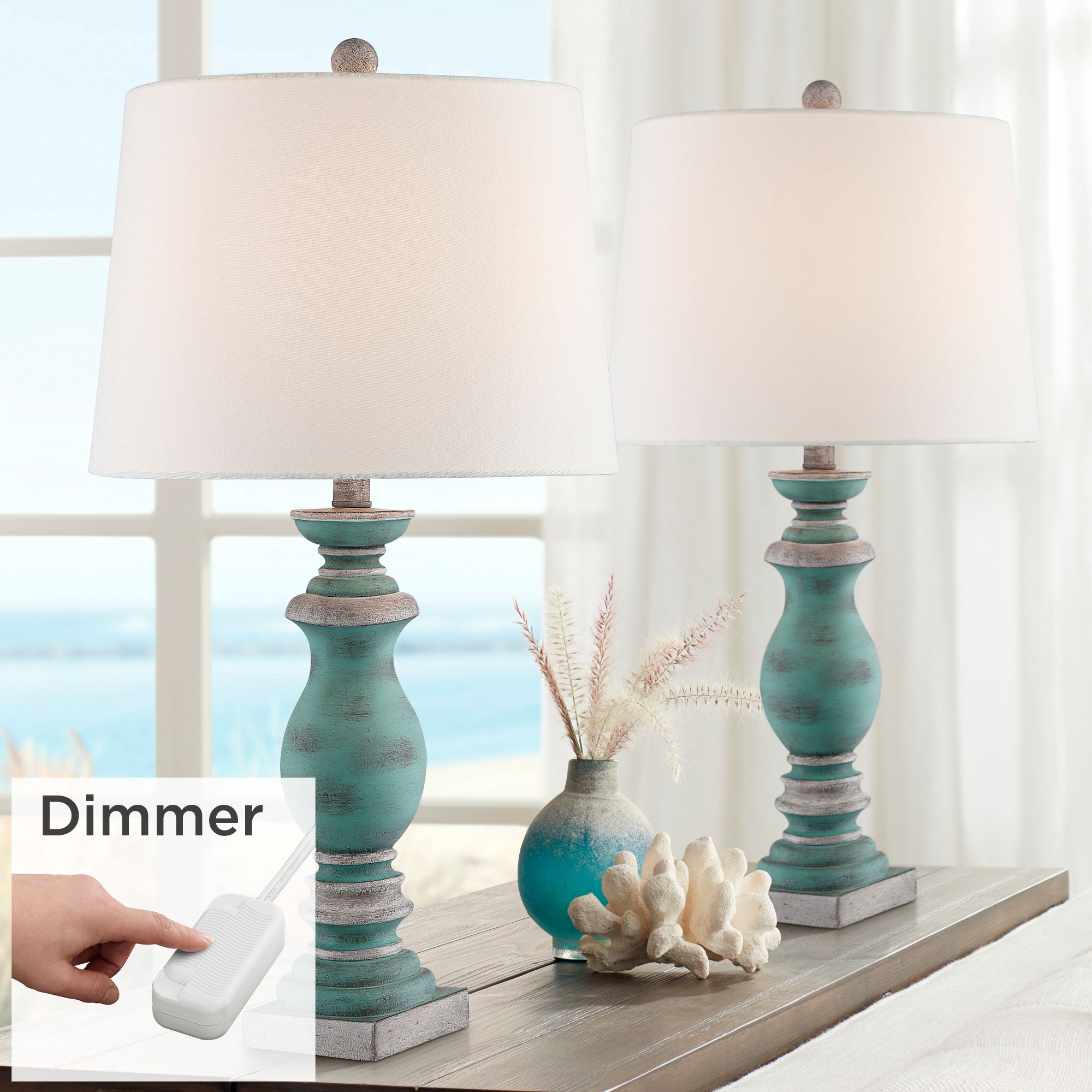 blue and gray table lamps