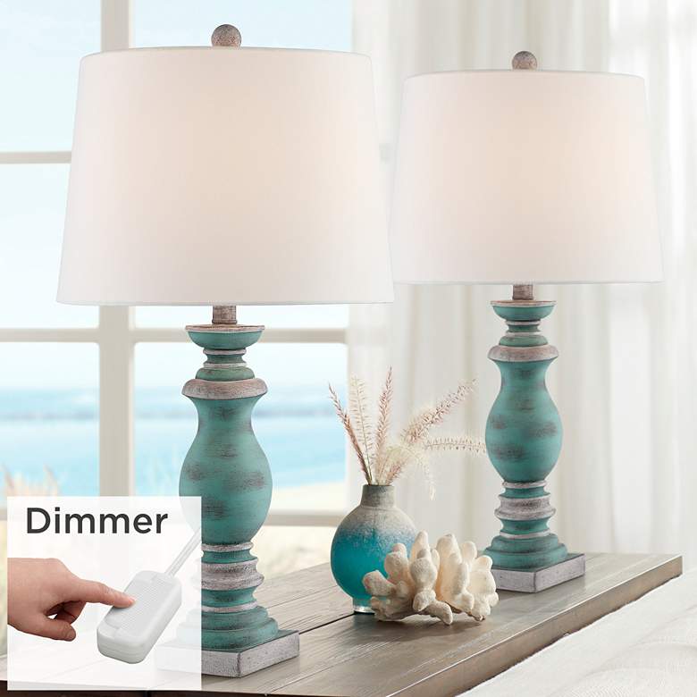 Patsy Blue-Gray Table Lamps Set of 2 with Table Top Dimmers