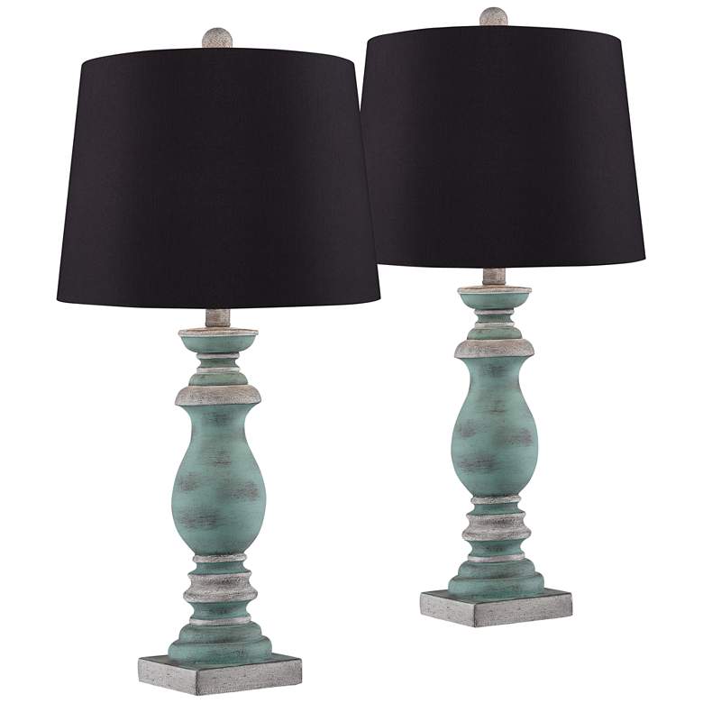 Image 1 Patsy Blue-Gray Washed Black Shade Table Lamps Set of 2