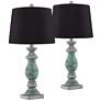 Patsy Blue-Gray Washed Black Shade Table Lamps Set of 2