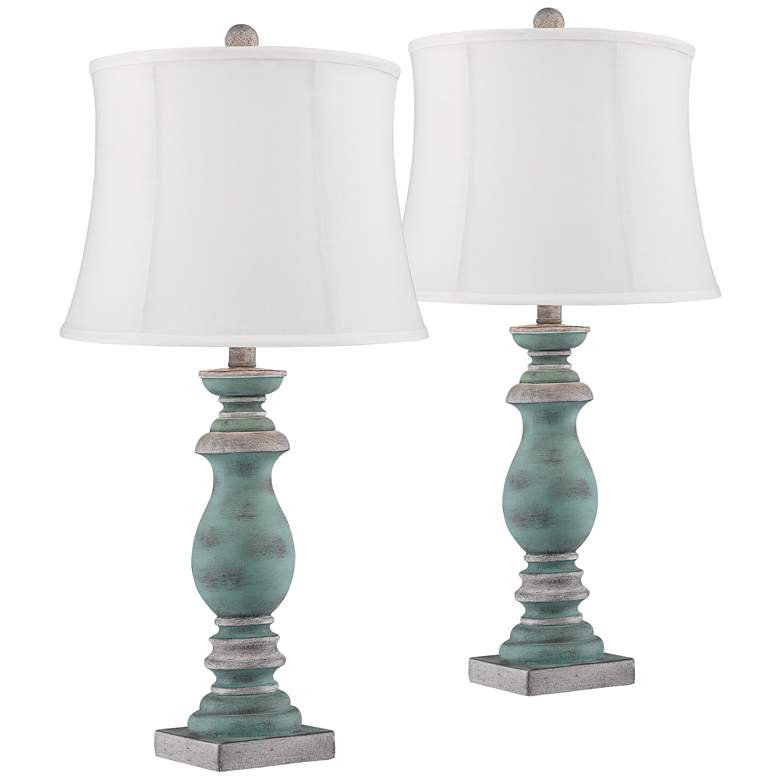 Patsy Blue-Gray Washed White Shade Table Lamps Set of 2