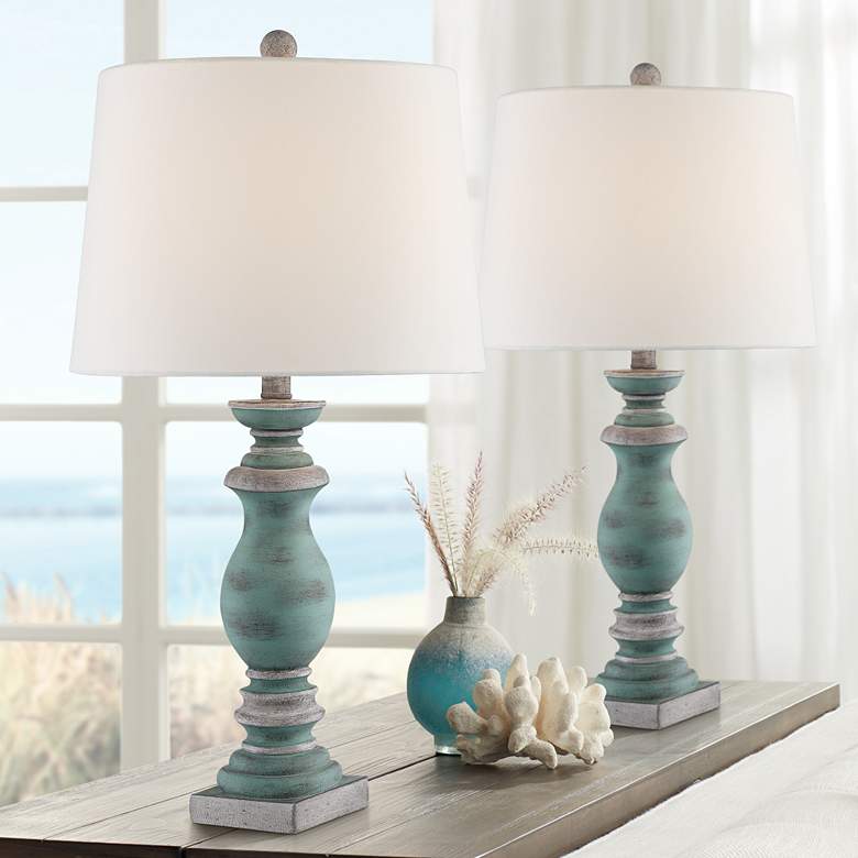 Patsy Blue-Gray Weatehred Finish Country Farmhouse Table Lamps Set of 2