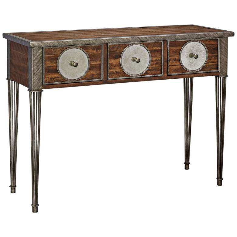 Image 1 Patten Distressed Walnut and Mirror 3-Drawer Console Table