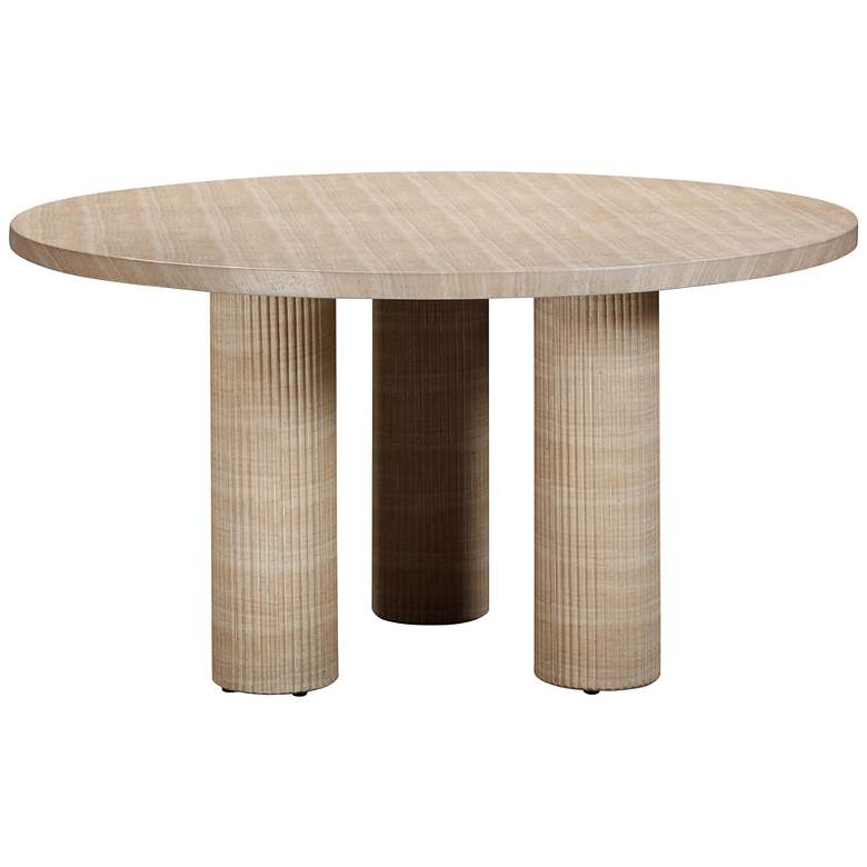 Image 5 Patti 55 inchW Faux Travertine Round Indoor/Outdoor Dining Table more views