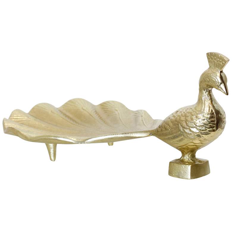 Image 1 Patty Peacock Dish Gold 14" x 7" x 8"