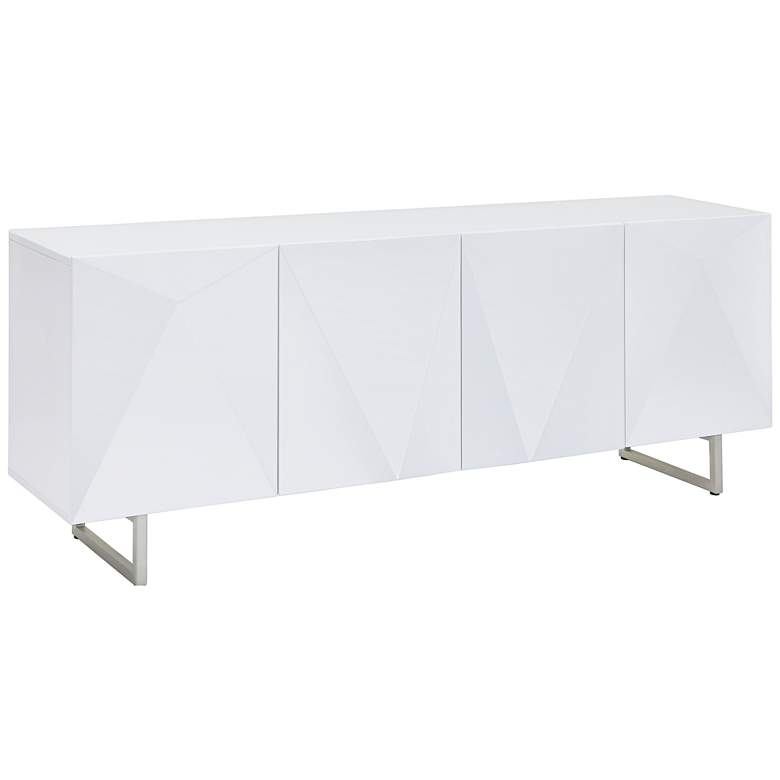 Image 1 Paul White Glass Top High Gloss White Wood 4-Door Buffet Cabinet