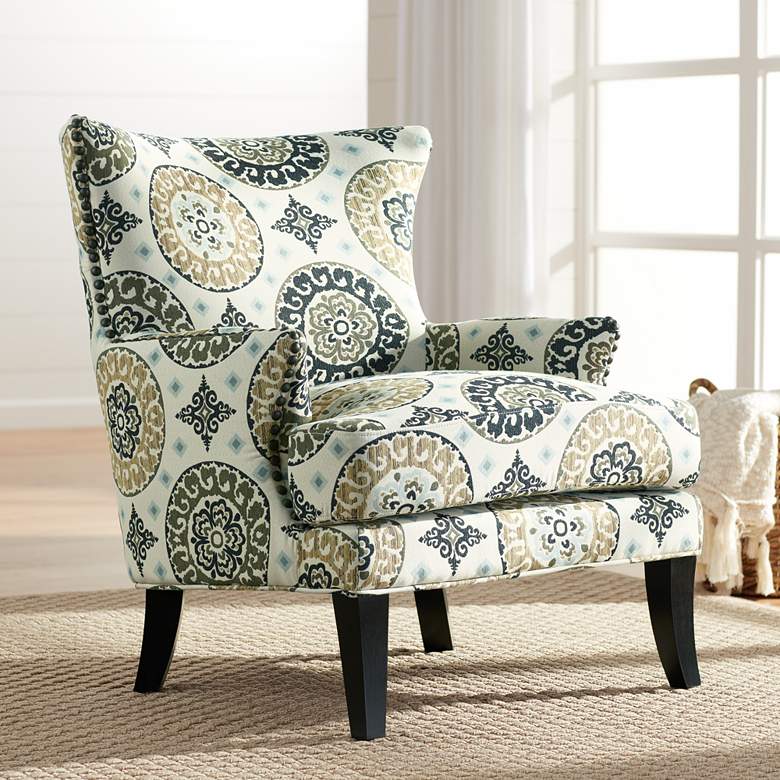 Image 1 Paula Green and White Wingback Accent Chair